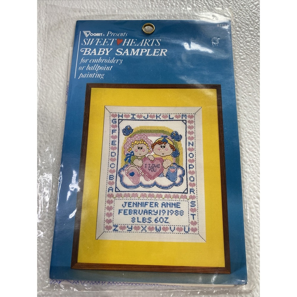 Vogart Baby Sampler Embroidery Kit Unisex 13x16 White New‎ Sweet Hearts 8758J 88